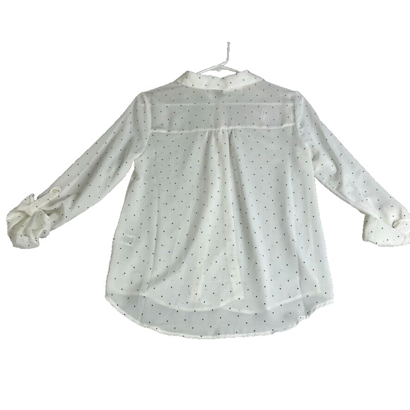Elle Blouse Womens XS Button Up White Sheer Polka Dot Long Sleeve Office Career - Picture 4 of 12